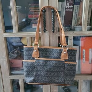 Giani Bernini Classic Monogram Tote Bag in Brown and Tan